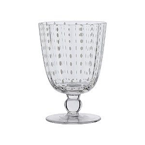 TAÇA DE VIDRO TRANSPARENTE COM PESPONTOS BRANCOS