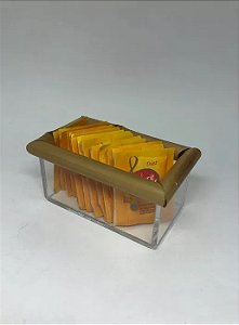 PORTA SACHET ADOÇANTE MARIA ACRÍLICO COM MOLDURA BAMBU