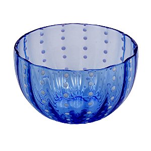 CONJUNTO 2 BOWLS DE VIDRO AZUL ARDÓSIA COM PESPONTOS BRANCO