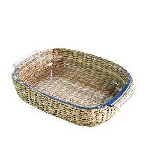 SUPORTE RETANGULAR BORDA OVAL EM FIBRA NATURAL COM REFRATÁRIO DE VIDRO