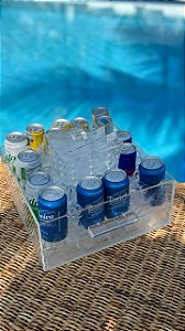 APOIO / RESFRIADOR DE BEBIDAS ACRÍLICO QUADRADO COM PEGADOR