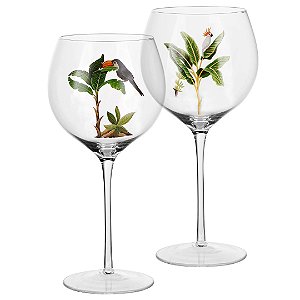 JOGO DE 2 TAÇAS PARA VINHO TROPICALE EM VIDRO