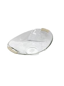 SALADEIRA OVAL DE VIDRO TRANCOSO COM ALÇA VIME CAMURÇA