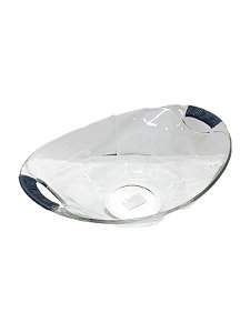 SALADEIRA OVAL DE VIDRO TRANCOSO COM ALÇA VIME AZUL MARINHO