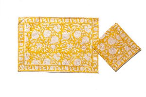 KIT 4 JOGOS AMERICANOS COM GUARDANAPOS NORONHA AMARELO