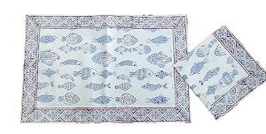 KIT JOGO AMERICANO COM GUARDANAPO NORONHA PEIXE AZUL E VERMELHO