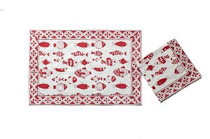 KIT 4 JOGOS  AMERICANOS  COM GUARDANAPOS NORONHA PEIXE VERMELHO