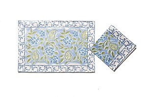 KIT 4 JOGOS AMERICANOS COM GUARDANAPOS NORONHA AZUL E VERDE