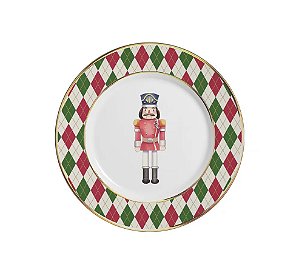 CONJ. 6 PRATOS DE SOBREMESA SOLDADINHO COM FILETE OURO NATAL