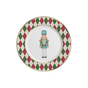 CONJ. 6 PRATOS DE SOBREMESA SOLDADINHO COM FILETE OURO NATAL