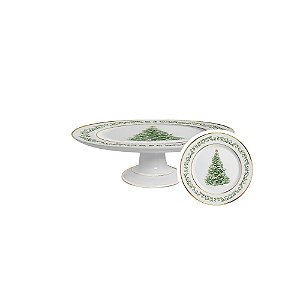BOLEIRA / PORTA BOLO PEQUENA CLASSIC CHRISTMAS COM FILETE OURO