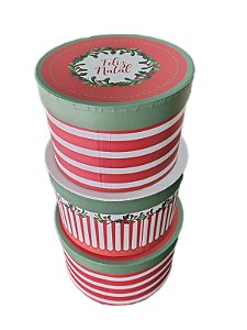 KIT 3 CAIXAS REDONDAS DE NATAL FELIZ NATAL - BOAS FESTAS