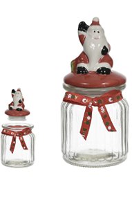 POTE DE VIDRO NATAL COM TAMPA PAPAI NOEL