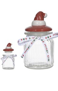 POTE DE VIDRO NATAL COM TAMPA GORRO