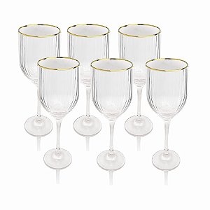 CJ 6 TAÇAS FIORE ÁGUA TRANSPARENTE COM FILETE OURO