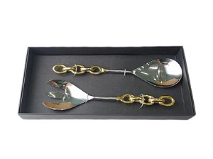 JOGO DE TALHER SALADA (GARFO E COLHER) CHAIN - DOURADO