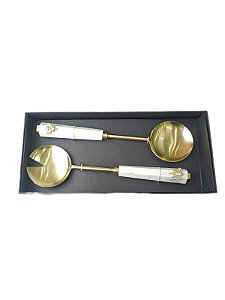 JOGO DE TALHER DOURADO SALADA (GARFO E COLHER) COM CABO QUARTZO - ABELHA