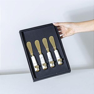 JOGO 4 ESPÁTULAS DE PATÊ DOURADO COM CABO QUARTZO - ABELHA