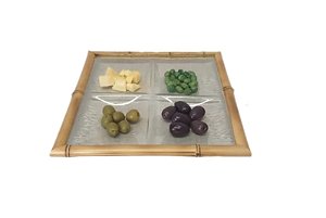 PETISQUEIRA QUADRADA DE VIDRO COM BORDA BAMBU - G