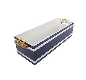 GALHETEIRO BRANCO COM FAIXA AZUL MARINHO E ALÇA BAMBU