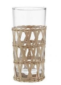 CJ DE COPOS DE VIDRO E RATTAN BEGE - 6 UNID