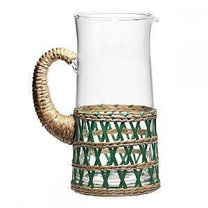 JARRA EM VIDRO E RATTAN VERDE