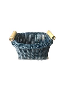 CESTA / GALHETEIRO TRANCOSO COM ALÇA BAMBU VIME AZUL MARINHO