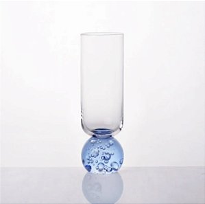 TAÇA LUA RETA VIDRO ESFERA AZUL