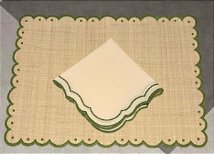 GUARDANAPO BEGE COM BORDA VERDE