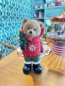 URSO DE RESINA EM PÉ - NATAL - SUETER VERMELHO