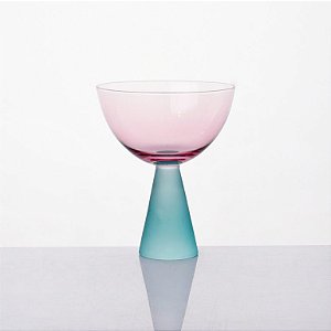 TAÇA SOL EM VIDRO DE SOBREMESA - ROSA E AZUL