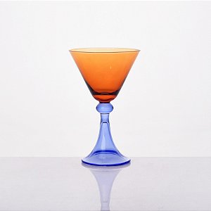 TAÇA SOL EM VIDRO DE VINHO - ÂMBAR E AZUL