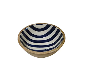 BOWL / PETISQUEIRA DE MADEIRA REDONDO COM LISTRAS AZUIS