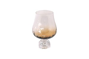 TAÇA FLOR EM VIDRO TRANSPARENTE E ÂMBAR
