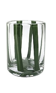 COPO EM VIDRO TRANSPARENTE COM LISTRAS EM VERDE MUSGO