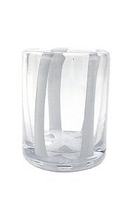 COPO EM VIDRO TRANSPARENTE COM LISTRAS EM BRANCO