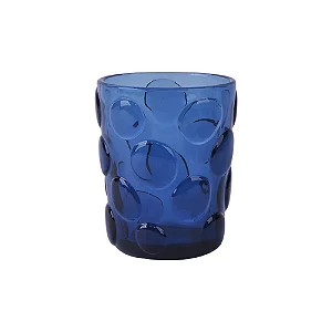 COPO EM VIDRO AZUL COM TEXTURA BOLHAS