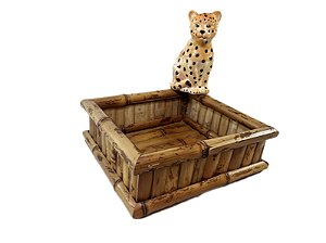 PORTA GUARDANAPO BAMBU NATURAL COM ONÇA