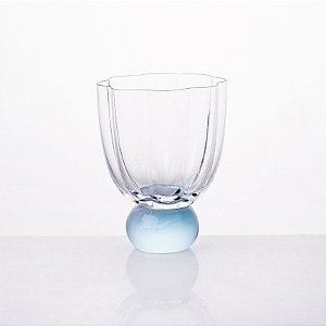 TAÇA FLOR BAIXA EM VIDRO ESFERA AZUL