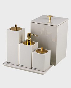 LIXEIRA QUADRADA - LINHO FOSCO - PUXADOR OURO