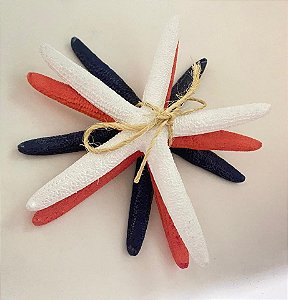 CONJ. 3 ENFEITES - ESTRELAS FINAS - AZUL-BRANCO-CORAL