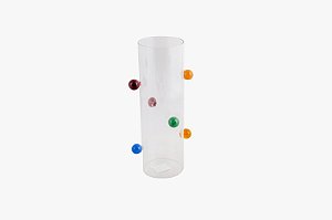JARRA /VASO DE VIDRO COM DETALHES DE BOLAS COLORIDAS - M