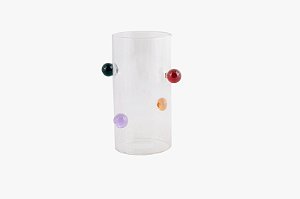 JARRA /VASO DE VIDRO COM DETALHES DE BOLAS COLORIDAS - P