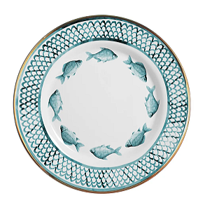 PRATO RASO ESCAMA RIVIERA AZUL COM FILETE DOURADO