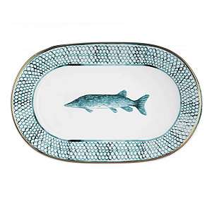 TRAVESSA ESCAMA RIVIERA AZUL COM FILETE DOURADO