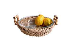 TRAVESSA / FRUTEIRA DE JUNCO REDONDO COM ALÇA BAMBU