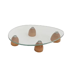 SUPORTE / CENTRO DE MESA ACAPULCO P DECORATIVO BASE MADEIRA NATURAL E VIDRO
