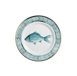 PRATO SOBREMESA ESCAMA RIVIERA AZUL COM FILETE DOURADO