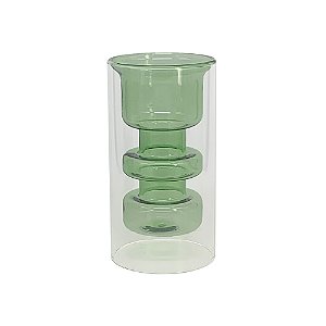 VASO DE VIDRO DUPLO VERDE CLARO E TRANSPARENTE