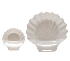 CONJUNTO DE SALADEIRA COM MOLHEIRA CONCHA - PÉROLA